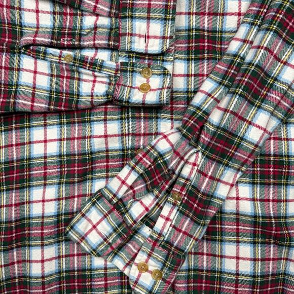 Men's Lands'end Red & Green Plaid Flannel Button Down Shirt Size Large - Picture 2 of 7